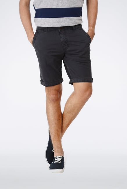 Basics Comfort Fit Dark Grey Garment Dyed Knee Length Shorts Basics Comfort Fit Dark Grey Garment Dyed Knee Length Shorts