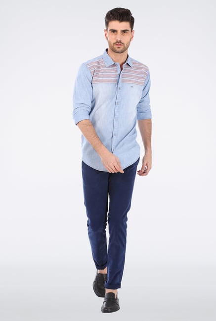 Basics Blue Embroidered Shirt Basics Blue Embroidered Shirt