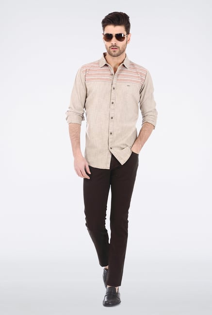Basics Brown Embroidered Shirt Basics Brown Embroidered Shirt