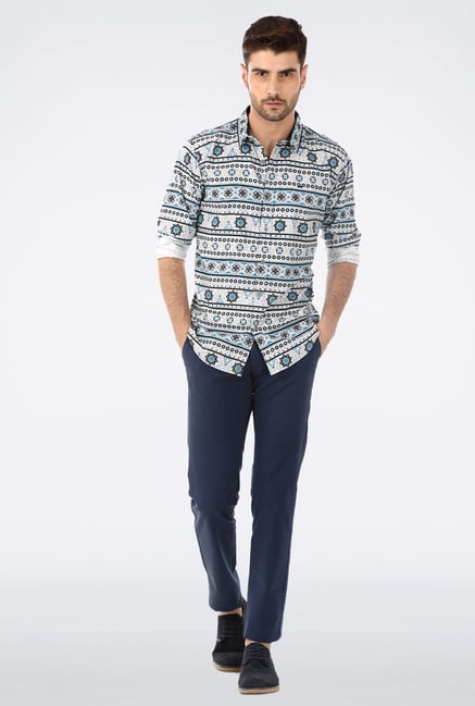 Basics Aqua Ethnic Print Shirt Basics Aqua Ethnic Print Shirt
