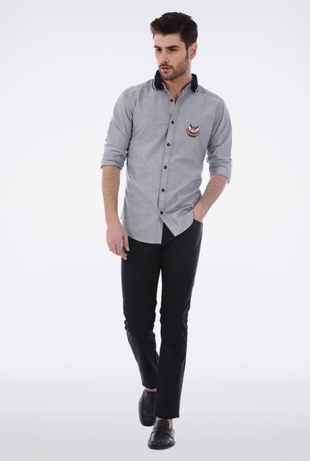 Basics Grey Oxford Weave Shirt Basics Grey Oxford Weave Shirt