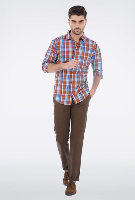 Basics Mid Brown Checkered Shirt Basics Mid Brown Checkered Shirt