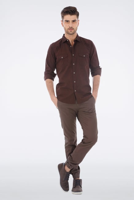 Basics Mid Brown Casual Shirt Basics Mid Brown Casual Shirt