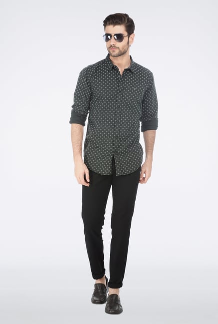 Basics Green Motif Printed Shirt Basics Green Motif Printed Shirt