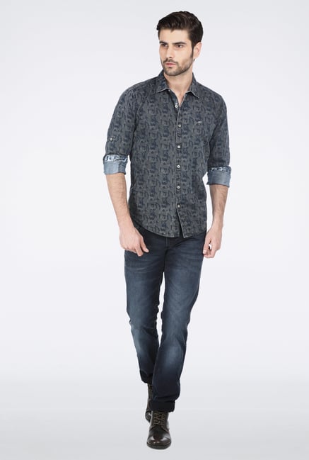 Basics Grey Printed Shirt Basics Grey Printed Shirt
