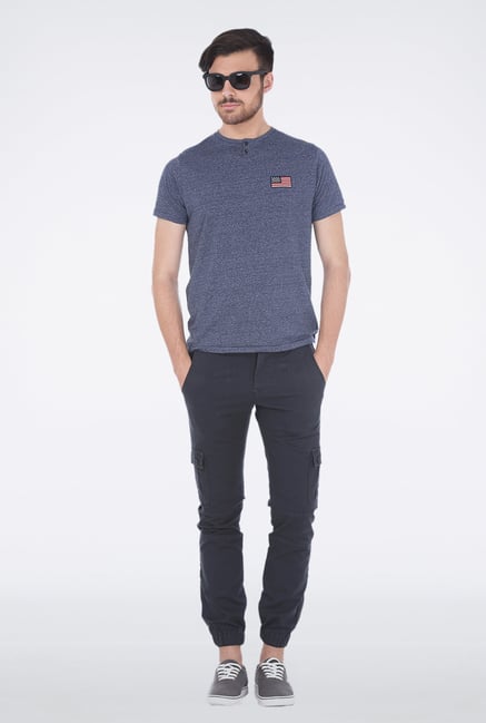 Basics Navy Henley Neck T Shirt Basics Navy Henley Neck T Shirt