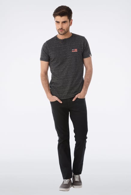 Basics Black Henley Neck T Shirt Basics Black Henley Neck T Shirt
