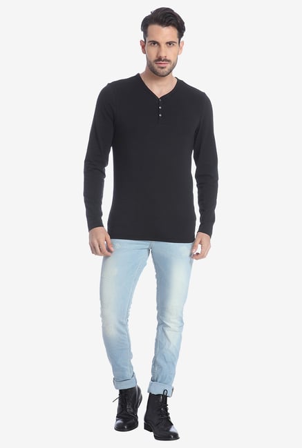 Jack & Jones Black Henley T Shirt Jack & Jones Black Henley T Shirt