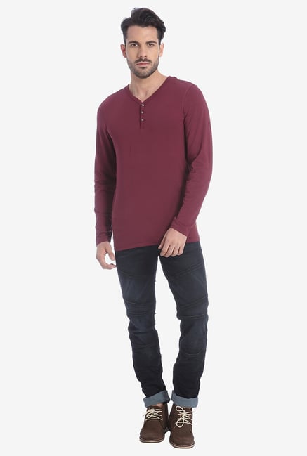 Jack & Jones Maroon Henley T Shirt Jack & Jones Maroon Henley T Shirt
