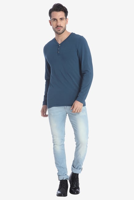 Jack & Jones Blue Henley T Shirt Jack & Jones Blue Henley T Shirt