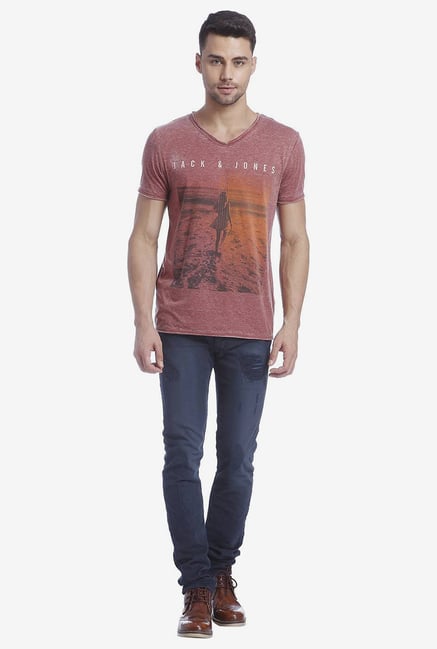Jack & Jones Maroon Graphic T Shirt Jack & Jones Maroon Graphic T Shirt