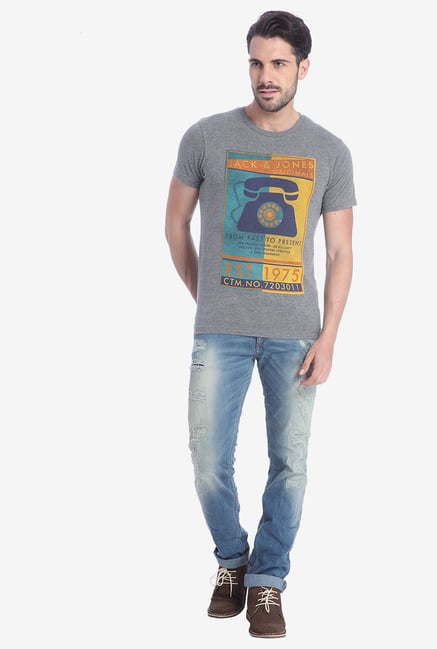 Jack & Jones Grey Graphic T Shirt Jack & Jones Grey Graphic T Shirt
