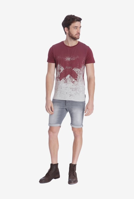 Jack & Jones Maroon Printed T Shirt Jack & Jones Maroon Printed T Shirt