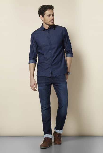 celio* Indigo Cotton Casual Shirt celio* Indigo Cotton Casual Shirt