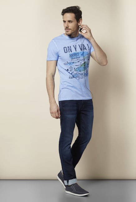 celio* Indigo Printed Crew Neck T Shirt celio* Indigo Printed Crew Neck T Shirt
