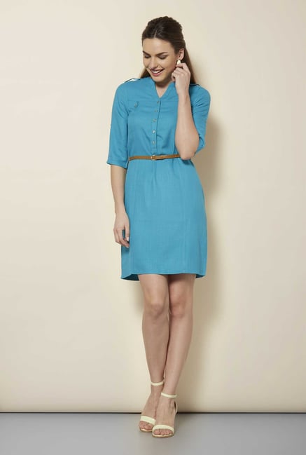 109 F Turquoise Solid Casual Dress 109 F Turquoise Solid Casual Dress