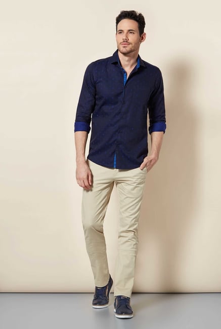 Easies Navy Printed Cotton Shirt Easies Navy Printed Cotton Shirt