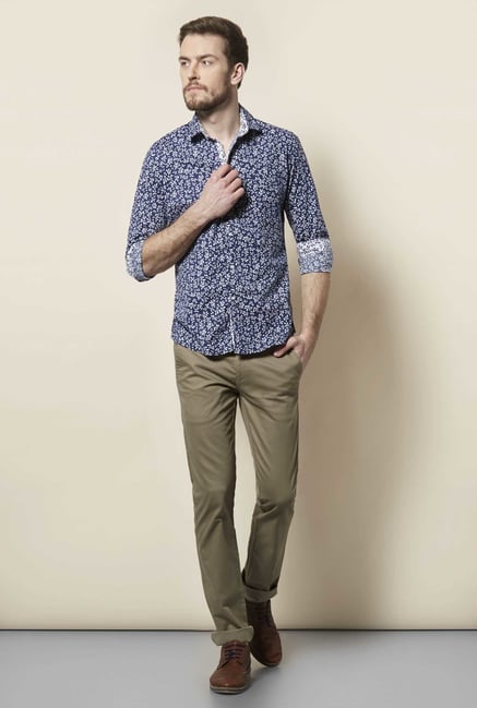 Easies Navy White Leaf Print Shirt Easies Navy White Leaf Print Shirt