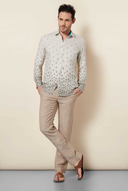 Easies Beige Flower Print Shirt Easies Beige Flower Print Shirt