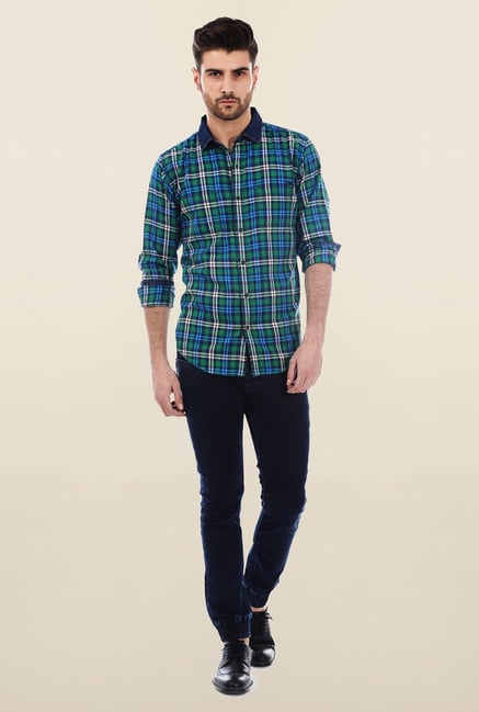 Basics Green Twill Woven Plaid Shirt Basics Green Twill Woven Plaid Shirt