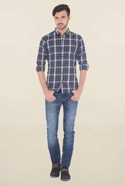 Basics Brown Multicolored Checked Shirt Basics Brown Multicolored Checked Shirt