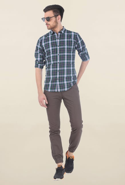 Basics Green Checked Casual Shirt Basics Green Checked Casual Shirt