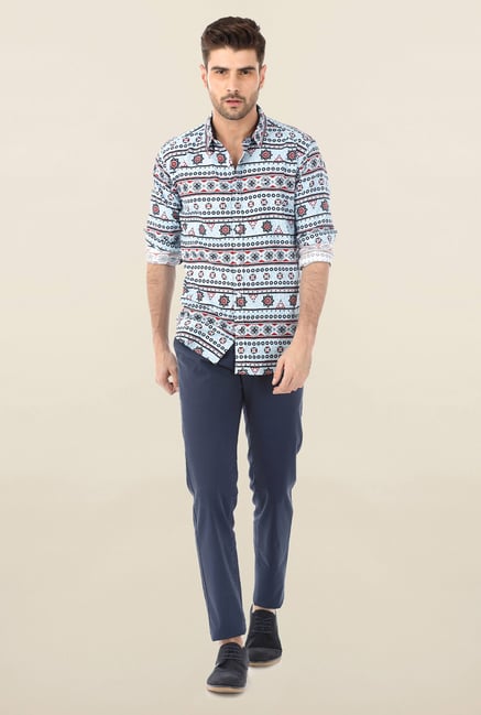 Basics Aqua Ethnic Print Shirt Basics Aqua Ethnic Print Shirt