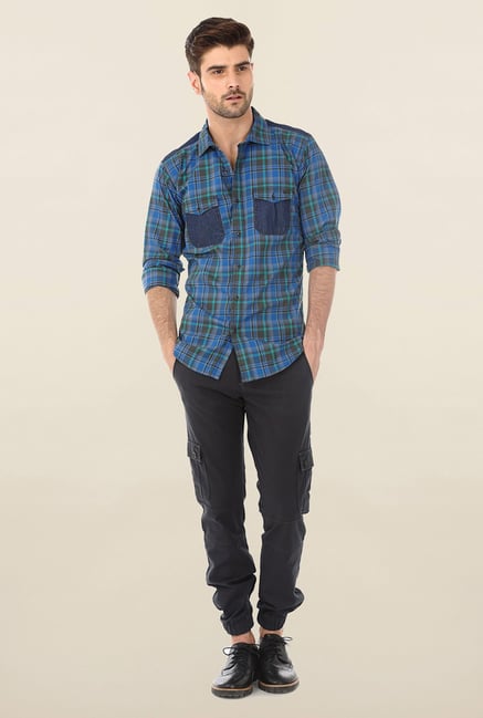 Basics Blue Dark Shadow Plaid Shirt Basics Blue Dark Shadow Plaid Shirt