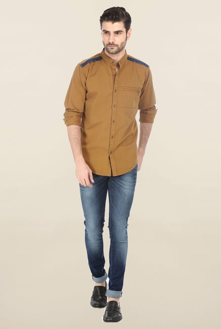 Basics Mid Brown Twill Woven Shirt Basics Mid Brown Twill Woven Shirt