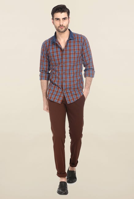 Basics Mid Brown Retro Checked Shirt Basics Mid Brown Retro Checked Shirt