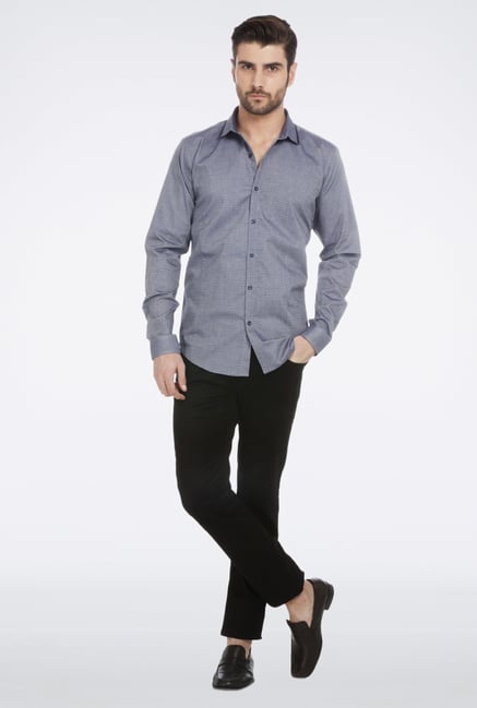 Basics Dark Grey Self Design Shirt Basics Dark Grey Self Design Shirt