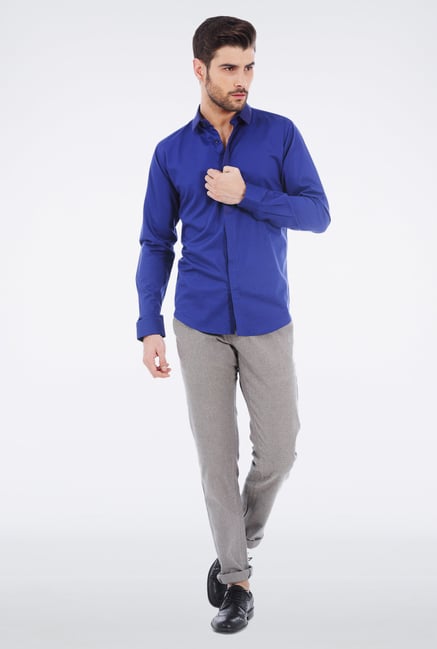 Basics Blue Yarn Dyed Herringbone Shirt Basics Blue Yarn Dyed Herringbone Shirt