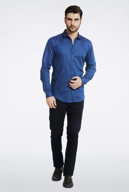 Basics Dark Blue Micro Dobby Shirt Basics Dark Blue Micro Dobby Shirt