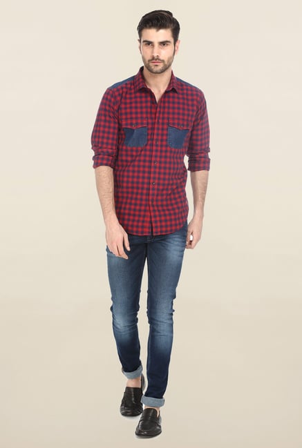 Basics Red Gingham Plaid Oxford Shirt Basics Red Gingham Plaid Oxford Shirt
