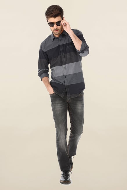 Basics Grey Pinstripe Casual Shirt Basics Grey Pinstripe Casual Shirt