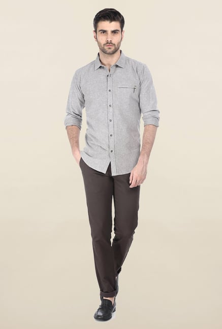 Basics Brown Oxford Weave Shirt Basics Brown Oxford Weave Shirt