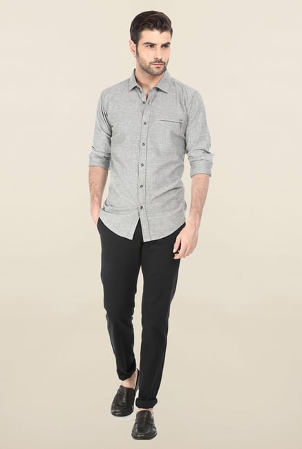 Basics Steel Grey Oxford Weave Shirt Basics Steel Grey Oxford Weave Shirt