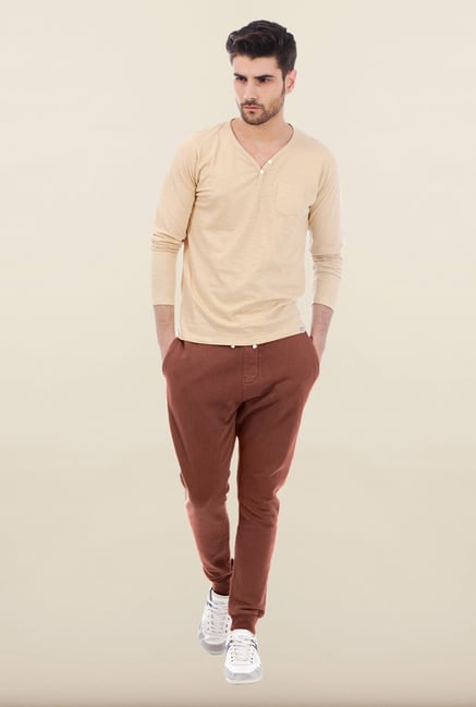 Basics Mid Brown Solid Track Pant Basics Mid Brown Solid Track Pant