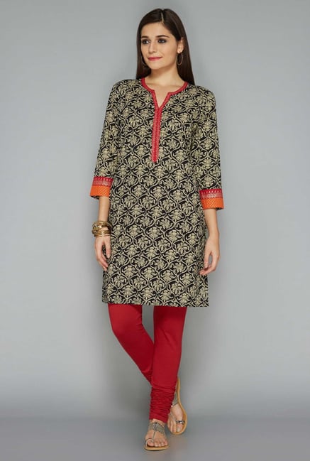 Utsa Black Floral Printed Kurta Utsa Black Floral Printed Kurta