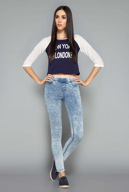Nuon by Westside Blue Tie Dye Skinny Fit Jeggings Nuon by Westside Blue Tie Dye Skinny Fit Jeggings