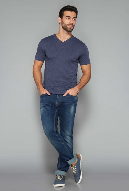 Westsport Mens Indigo Cotton V Neck T Shirt Westsport Mens Indigo Cotton V Neck T Shirt