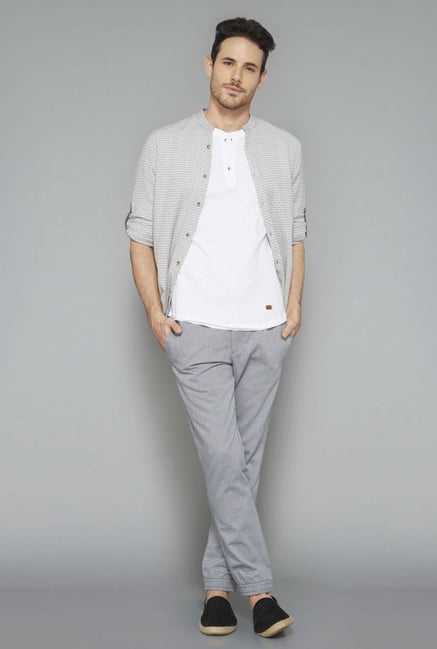 ETA White Solid Henley Cotton T Shirt ETA White Solid Henley Cotton T Shirt