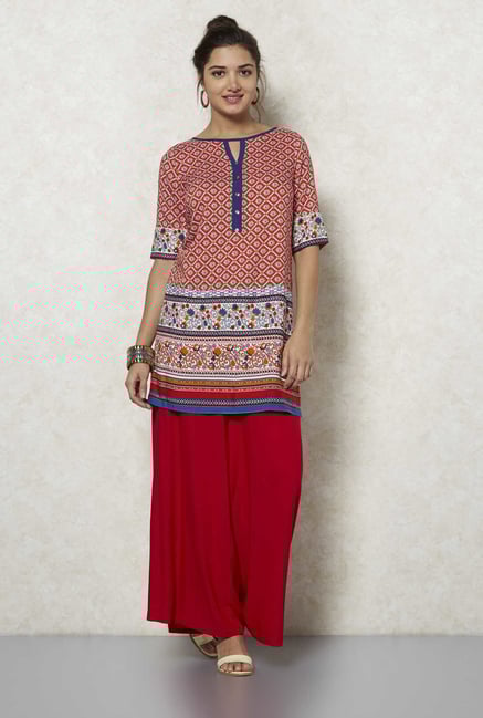 Fusion Beats Red Printed Fiza Kurta Fusion Beats Red Printed Fiza Kurta
