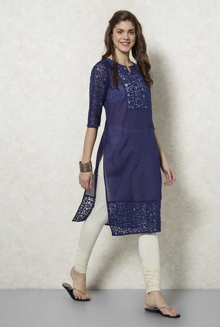 Fusion Beats Indigo Embroidered Cotton Kurta Fusion Beats Indigo Embroidered Cotton Kurta