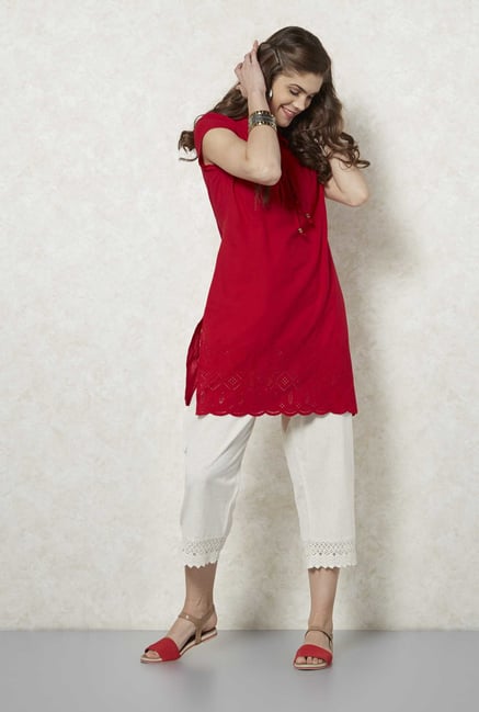 Fusion Beats Red Pintuck Design Kurta Fusion Beats Red Pintuck Design Kurta