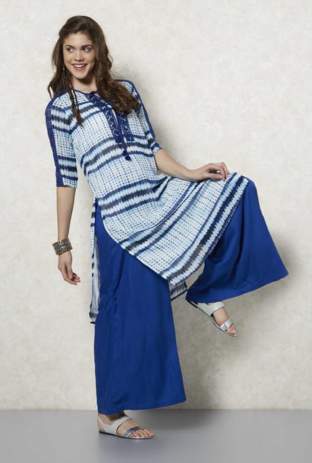 Fusion Beats Indigo Blot Print Kurta Fusion Beats Indigo Blot Print Kurta