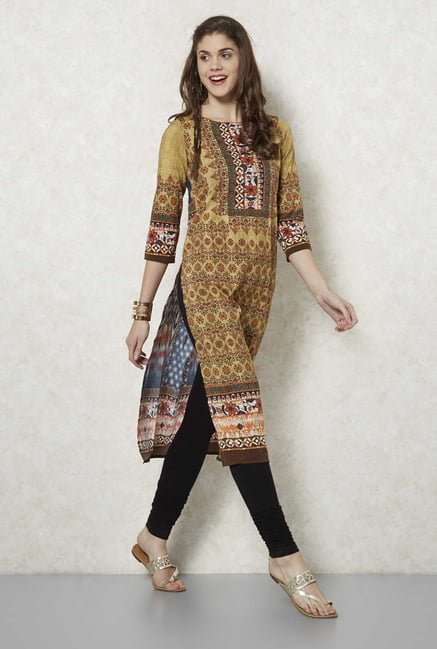 Fusion Beats Brown Floral Print Kurta Fusion Beats Brown Floral Print Kurta