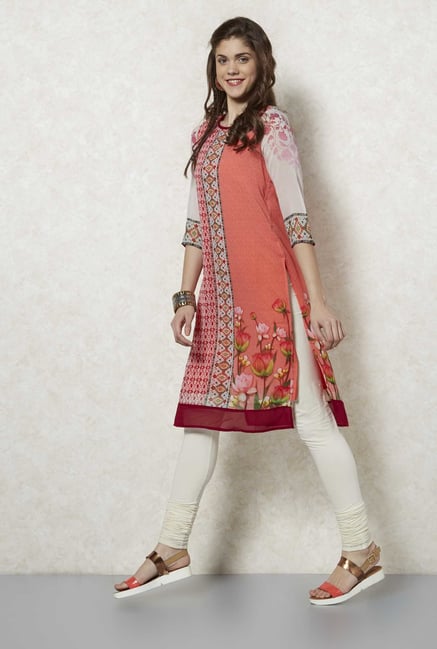 Fusion Beats Coral Aztec Print Kurta Fusion Beats Coral Aztec Print Kurta