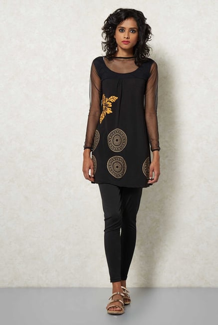 Ira Soleil Black Geometric Kurti Ira Soleil Black Geometric Kurti