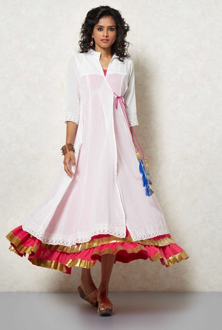 Ira Soleil White Angrakha Kurti Set Ira Soleil White Angrakha Kurti Set